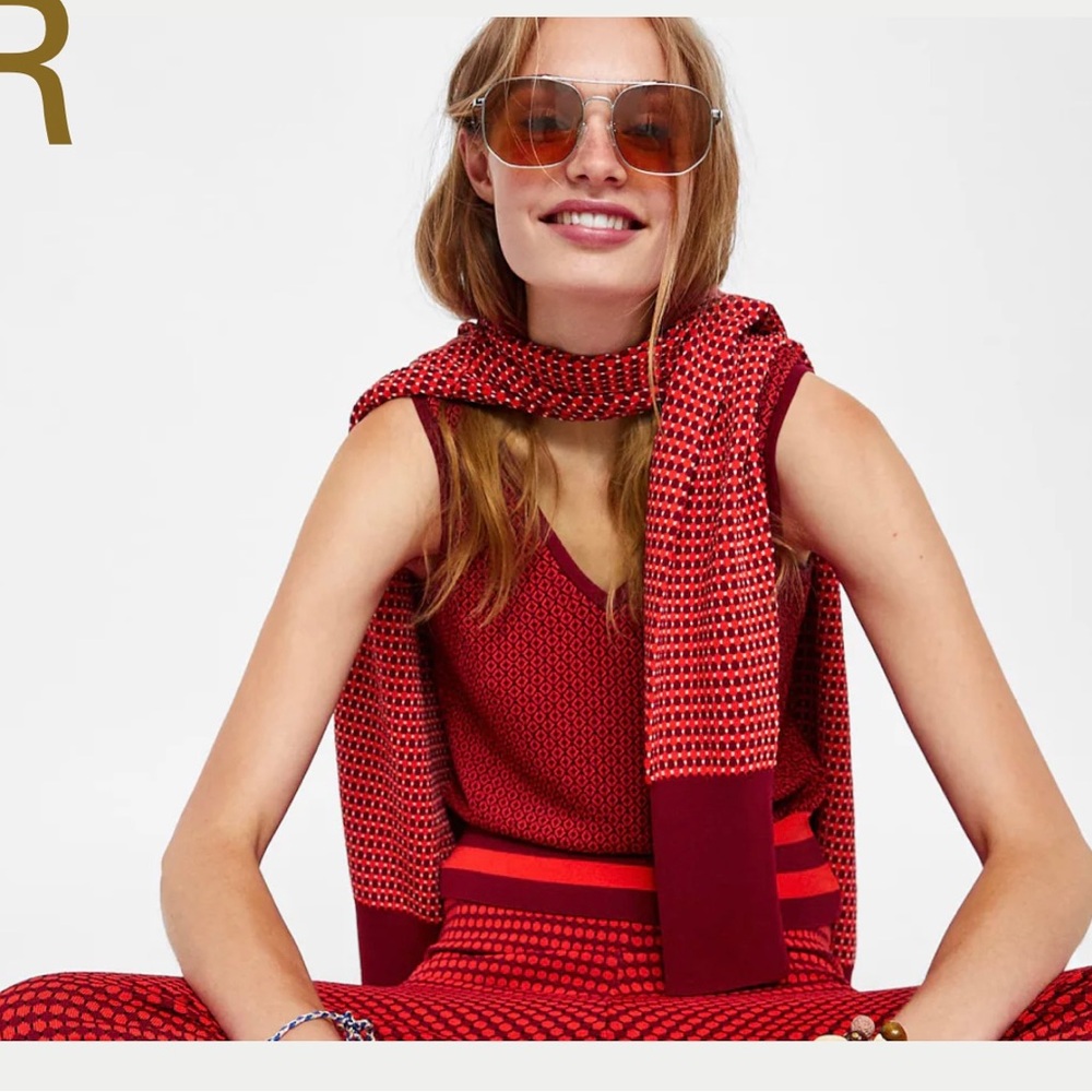 Zara Chic Red Knit Top and Scarf Set